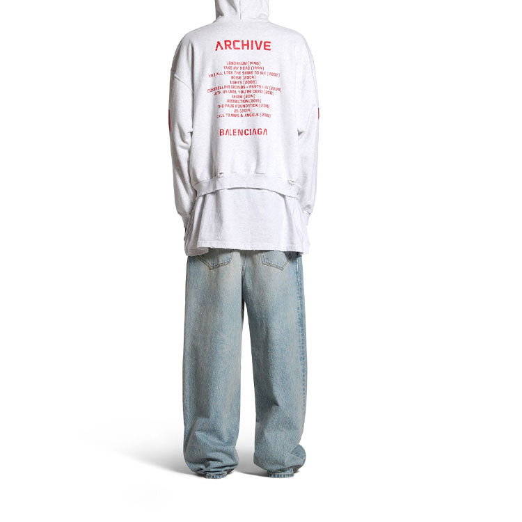 Balenciaga Music Archive Series Connected Zip Up Medium Fit Hoodie 'Light Grey Red' 744457TQVA61561