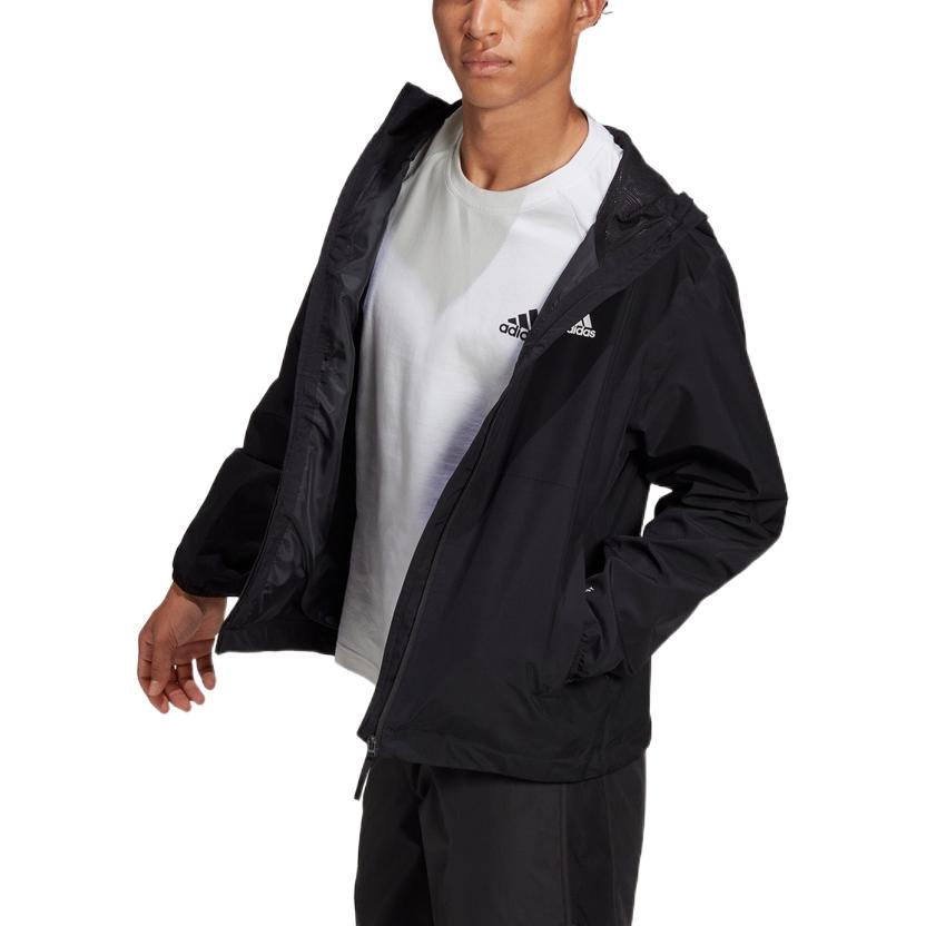 Men's adidas Solid Color Logo Athleisure Casual Sports Hooded Jacket Black H50971