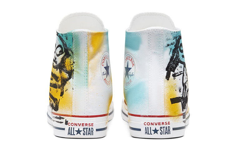 Converse Hand Painted Chuck Taylor All Star High Top Canvas Shoes White/Yellow/Blue 171719C
