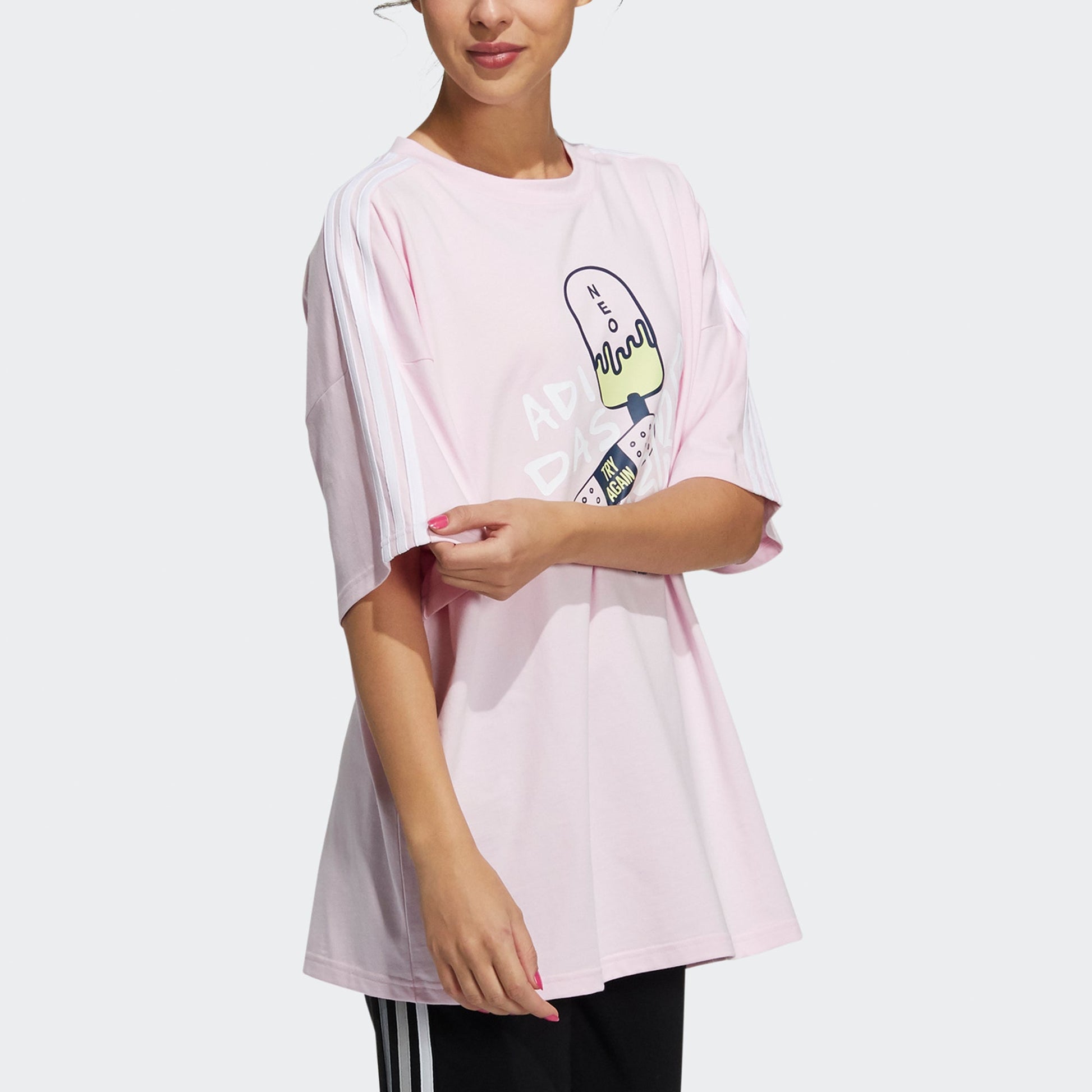 (WMNS) adidas neo May Tee 3 Cartoon Printing Loose Sports Short Sleeve Pink H61997