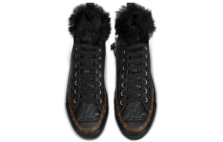 (WMNS) LOUIS VUITTON LV Stellar Fur High-Top Sports Shoes 'Black Monogram' 1A5N08