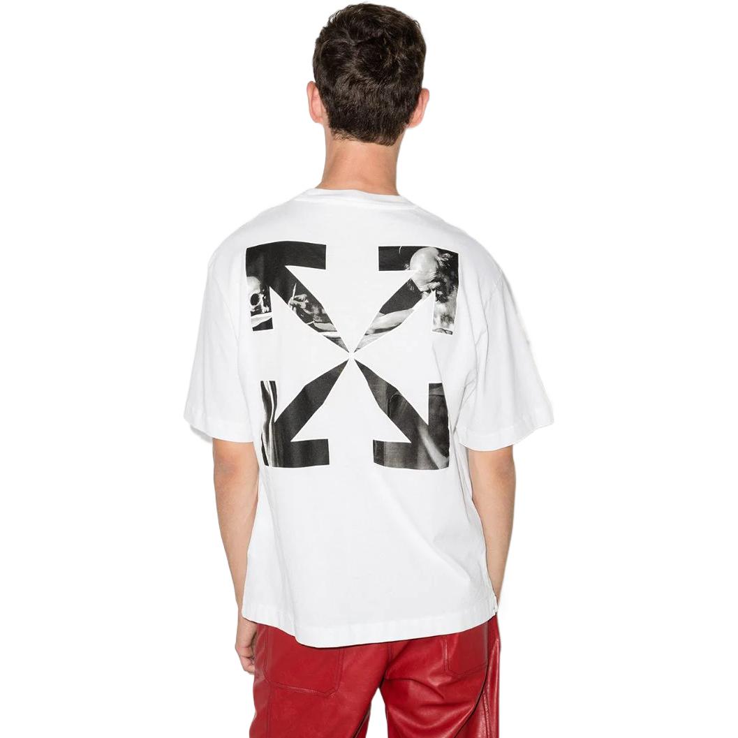Men's Off-White SS22 Caravaggio Arrow Pattern Logo Printing Round Neck Short Sleeve White T-Shirt OMAA120F21JER00701100110