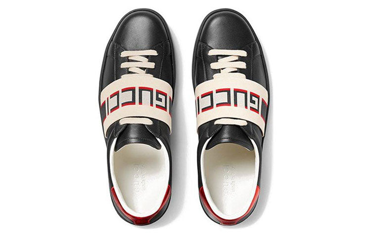 GUCCI Webbing Stripe Wear-Resistant Non-Slip Low Top Casual Sports Skate Shoes Black 523469-0F1V0-1076