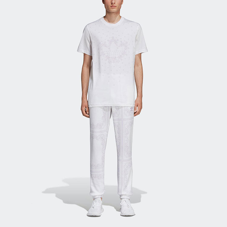 Men's adidas originals Bandana Trefoil Pattern Logo Printing Round Neck Short Sleeve White T-Shirt DX3651