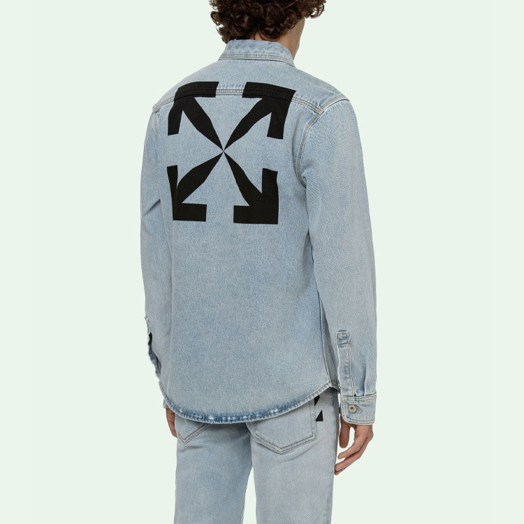 Off-White SS21 Printing Pattern lapel Long Sleeves Denim Shirt Blue OMYD027R21DEN0014001