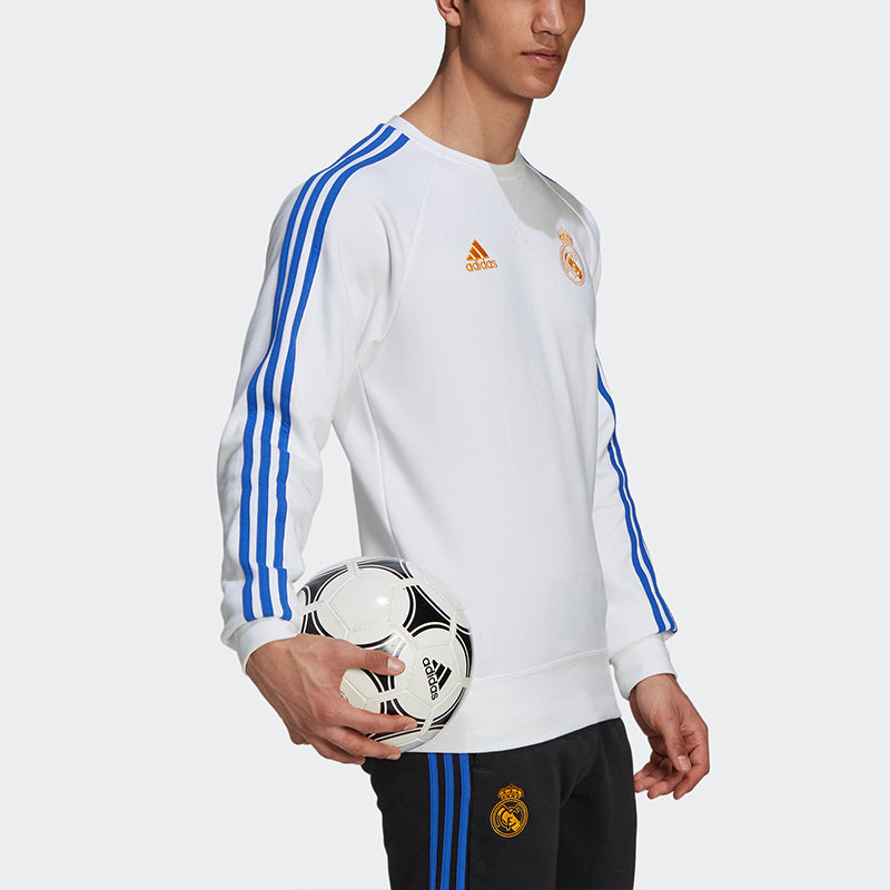 Men's adidas Real Real Madrid Soccer/Football Training Sports Round Neck Pullover White GR4341