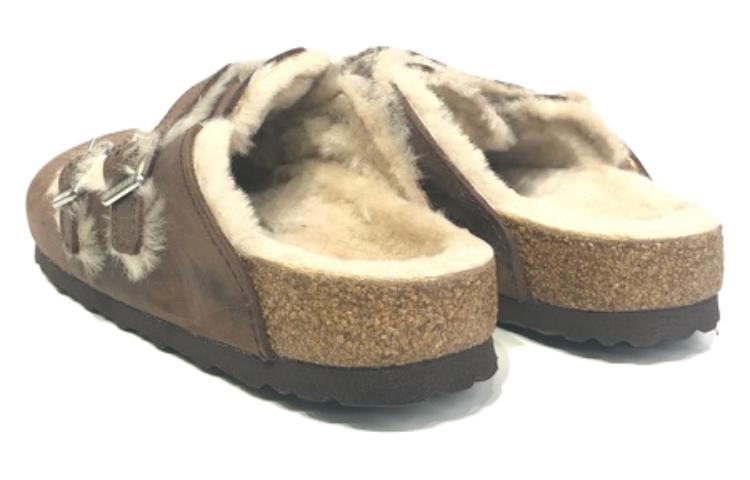 (WMNS) Birkenstock Blair Shearling Oiled Leather Sandals 'Brown' 1020390