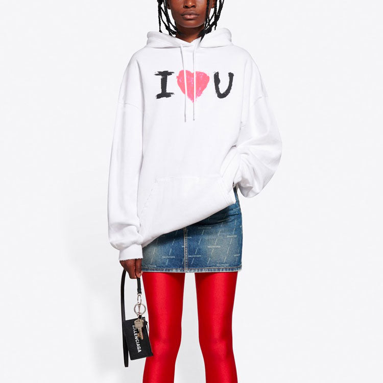 (WMNS) Balenciaga SS21 Printing Hoodie White 578135TJVL69040