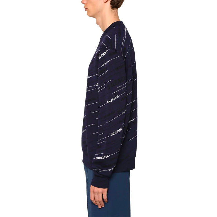 Balenciaga Alphabet Logo Round Neck Knit Top 'Navy Blue' 583080T15246000