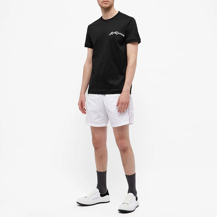 Men's Alexander McQueen FW21 Logo Micro Mark Embroidered Casual Short Sleeve Black 624180-QRX01-1000