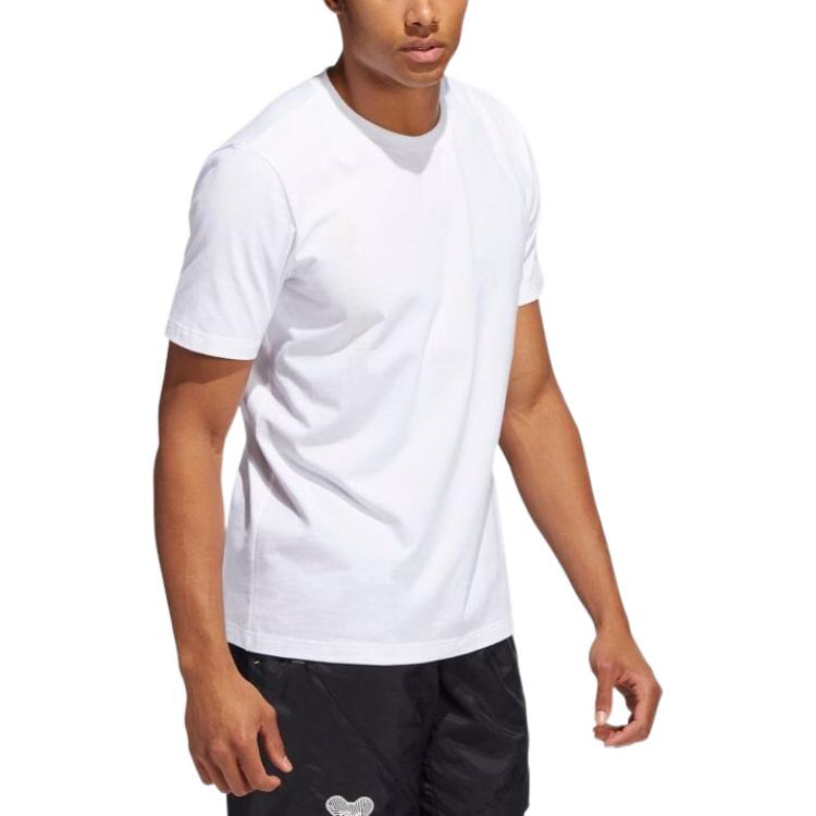 Men's adidas Solid Color Logo Printing Round Neck Sports Pullover Short Sleeve White T-Shirt HG4432