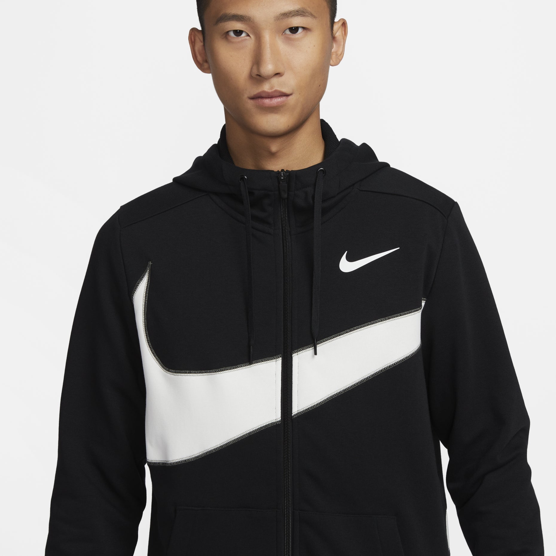 Nike Dri-FIT Fleece Full-Zip Fitness Hoodie 'Black White' FB8576-010