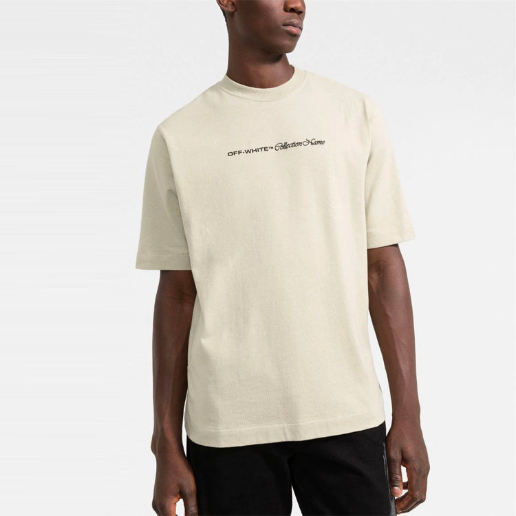 Men's Off-White SS21 Logo Pattern Short Sleeve Loose Fit Light Khaki T-Shirt OMAA121F21JER0011710
