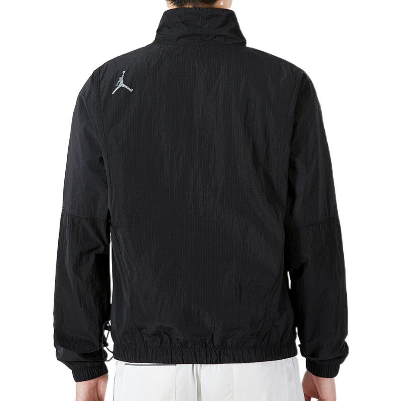 Men's Air Jordan SS22 Solid Color Zipper Stand Collar Sports Jacket Black DJ0256-010