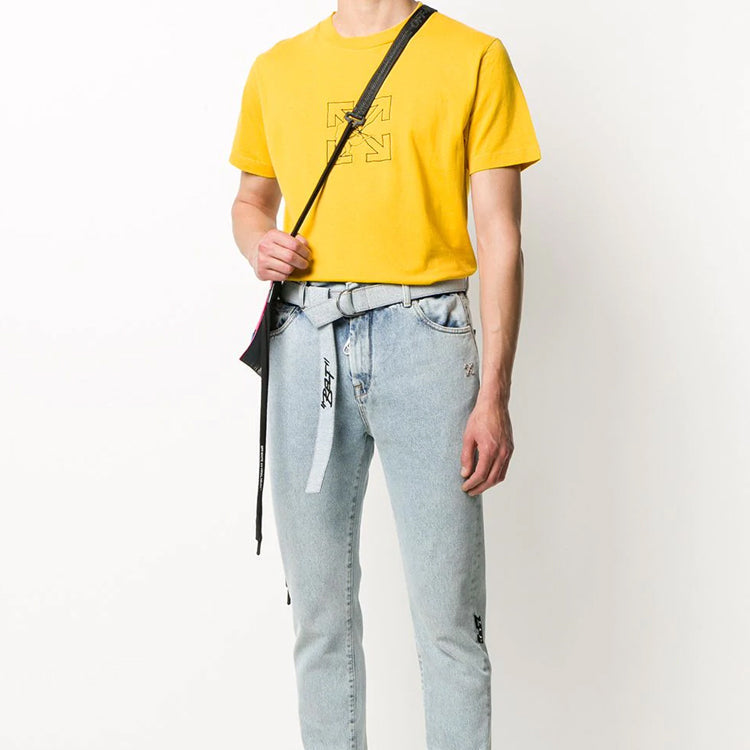 Men's Off-White Logo Workers Yellow T-Shirt OMAA027E20JER0031810