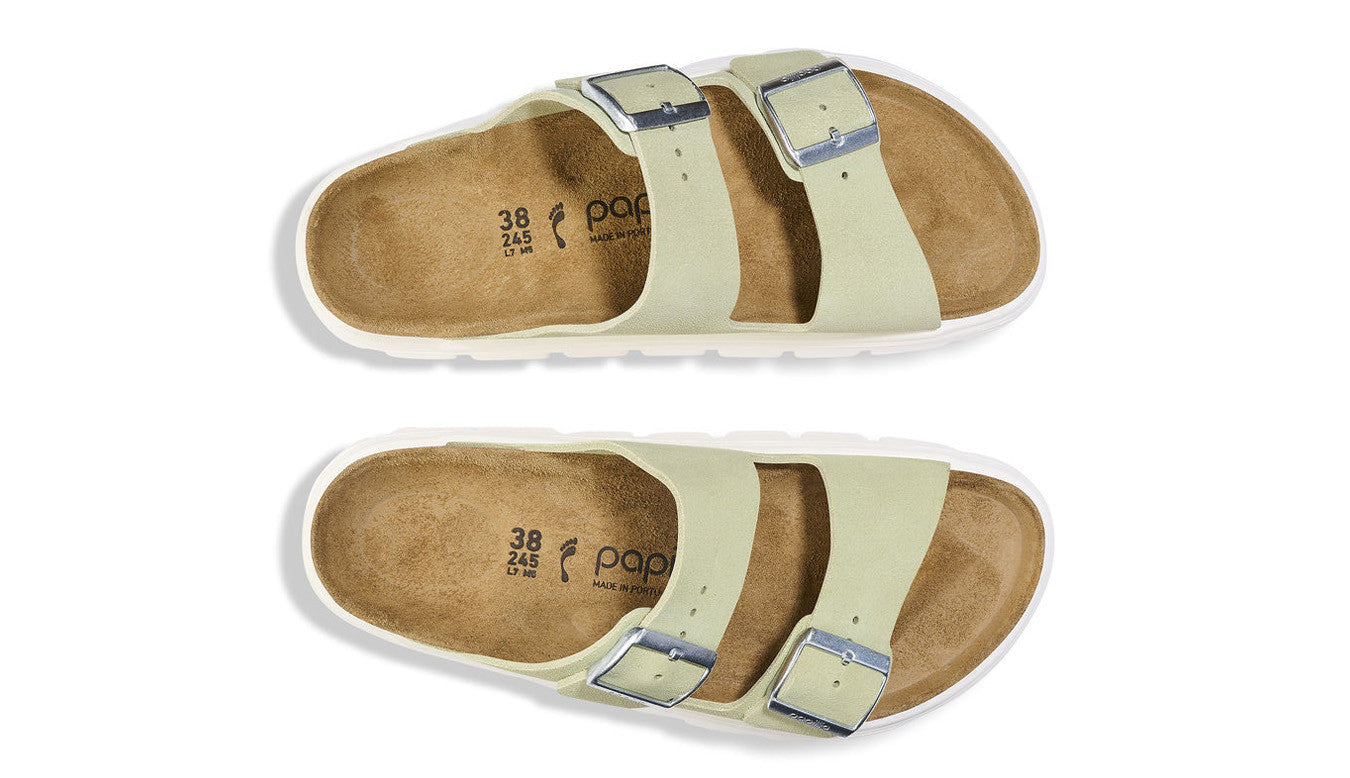 Birkenstock Arizona Platform Suede Leather Narrow Fit Sandals 'Faded Lime' 1026888