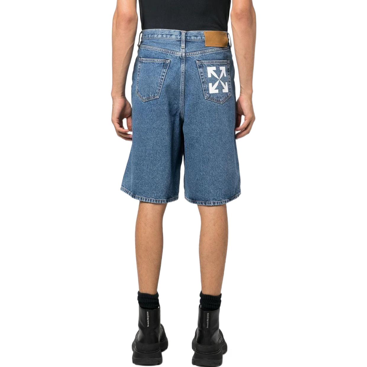 Men's Off-White FW22 Solid Color Arrow Pattern Denim Shorts Blue OMYC010C99DEN0034901