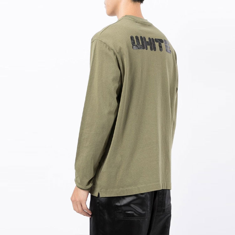 Men's Off-White FW21 Logo Printing Long Sleeves Loose Fit Green OMAB064F21JER0055510