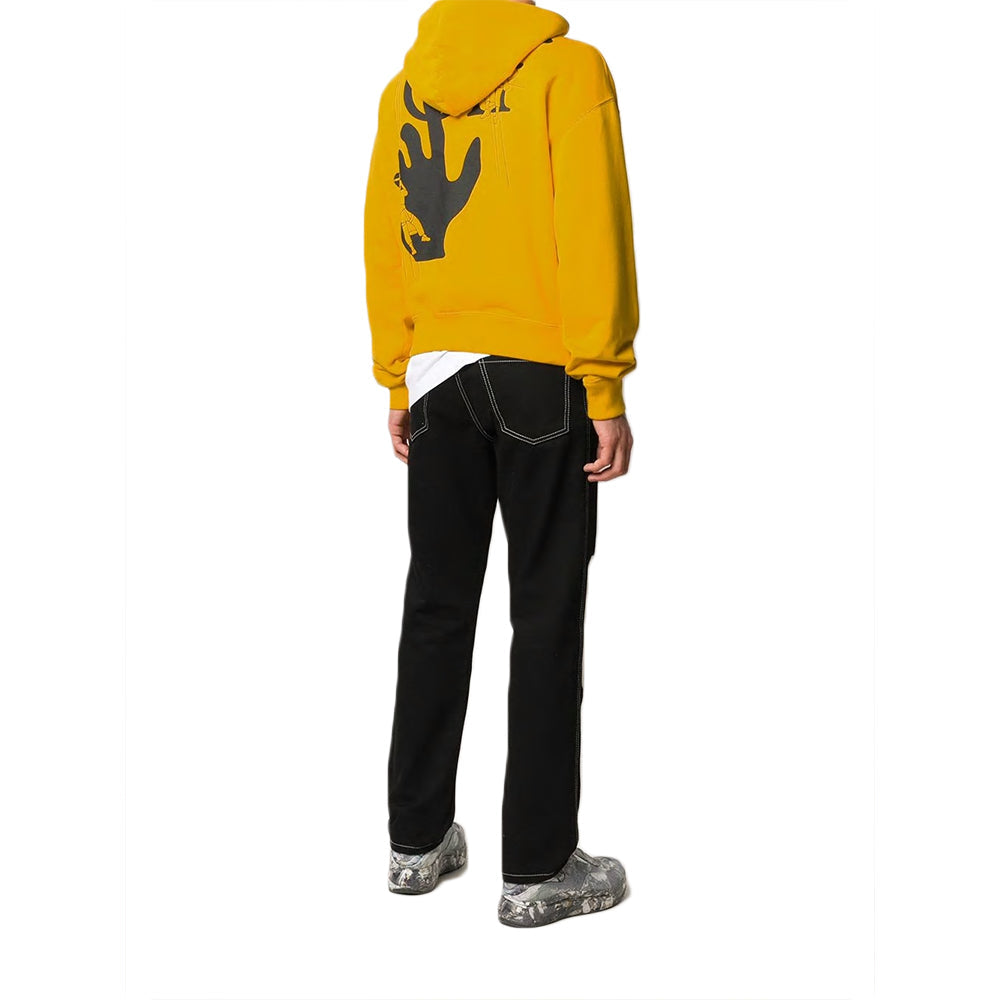 Off-White FW20 Workers Printing Hooded Pullover Men Yellow OMBB037E20FLE0011810