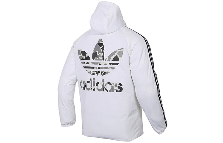 adidas originals Sports Camouflage Printing Splicing Reversible hooded down Jacket White DP8550