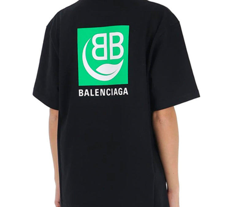Balenciaga B Environmental Friendly Green Alphabet Logo Printing Short Sleeve Black 594599THV631000