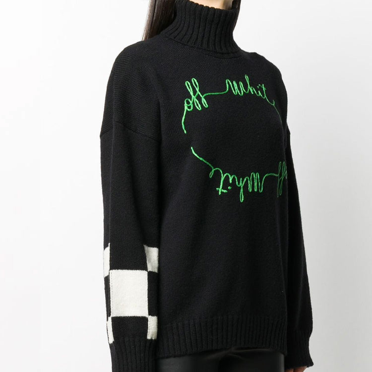 (WMNS) Off-White logo Knitted Sweater Black OWHF008E20KNI0021055