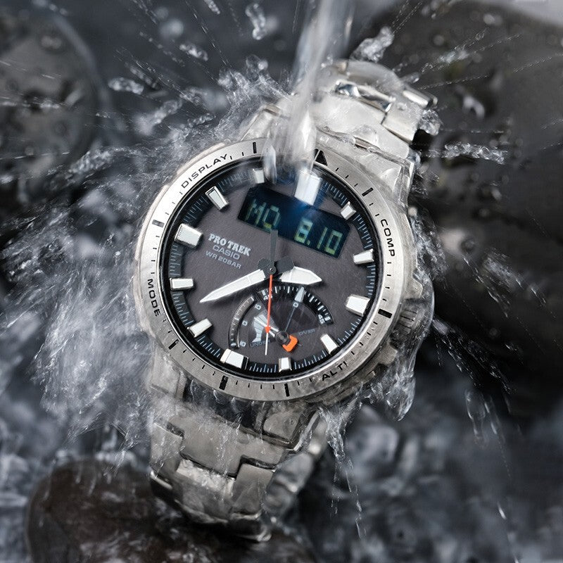 CASIO Waterproof Sports Solar Powered Mens Silver Analog/Digital Combo PRW-70YT-7PRD