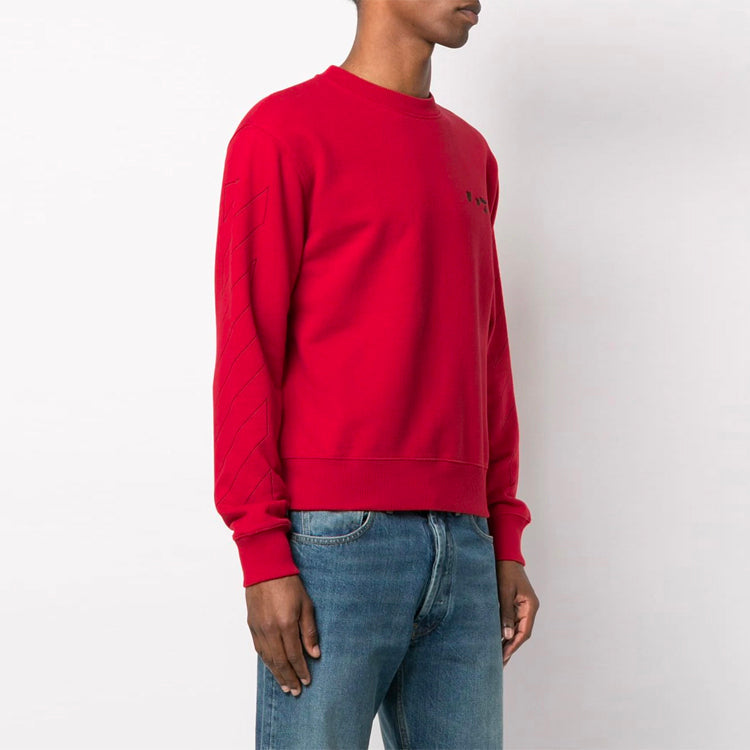 Off-White SS21 Logo Round Neck Long Sleeves Version Red OMBA025S21FLE0022510