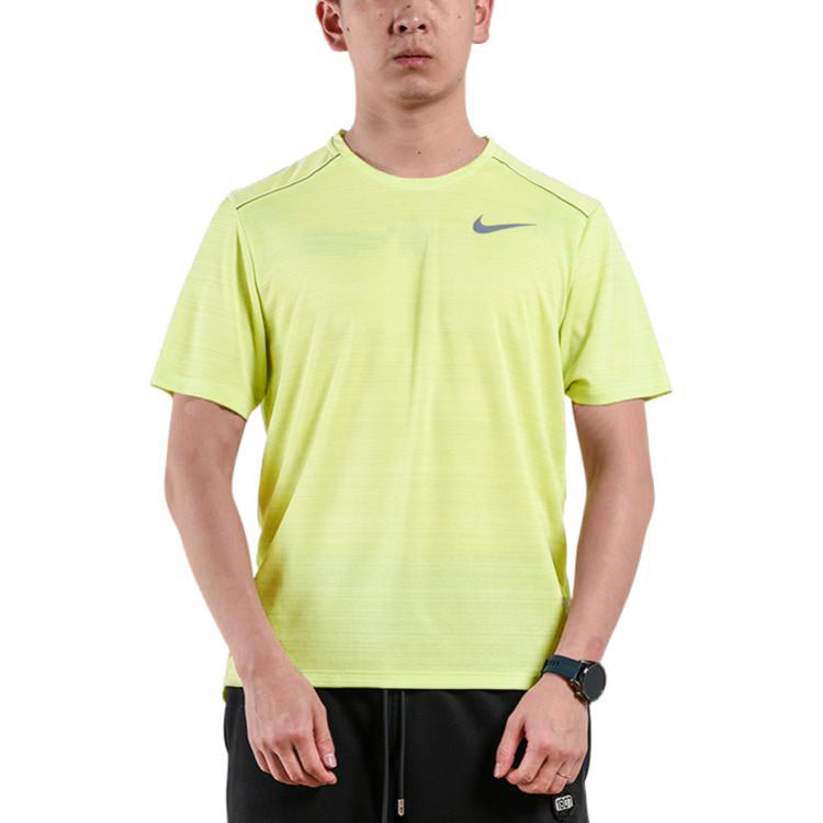 Men's Nike Logo Printing Stripe Round Neck Short Sleeve Green T-Shirt AJ7566-367