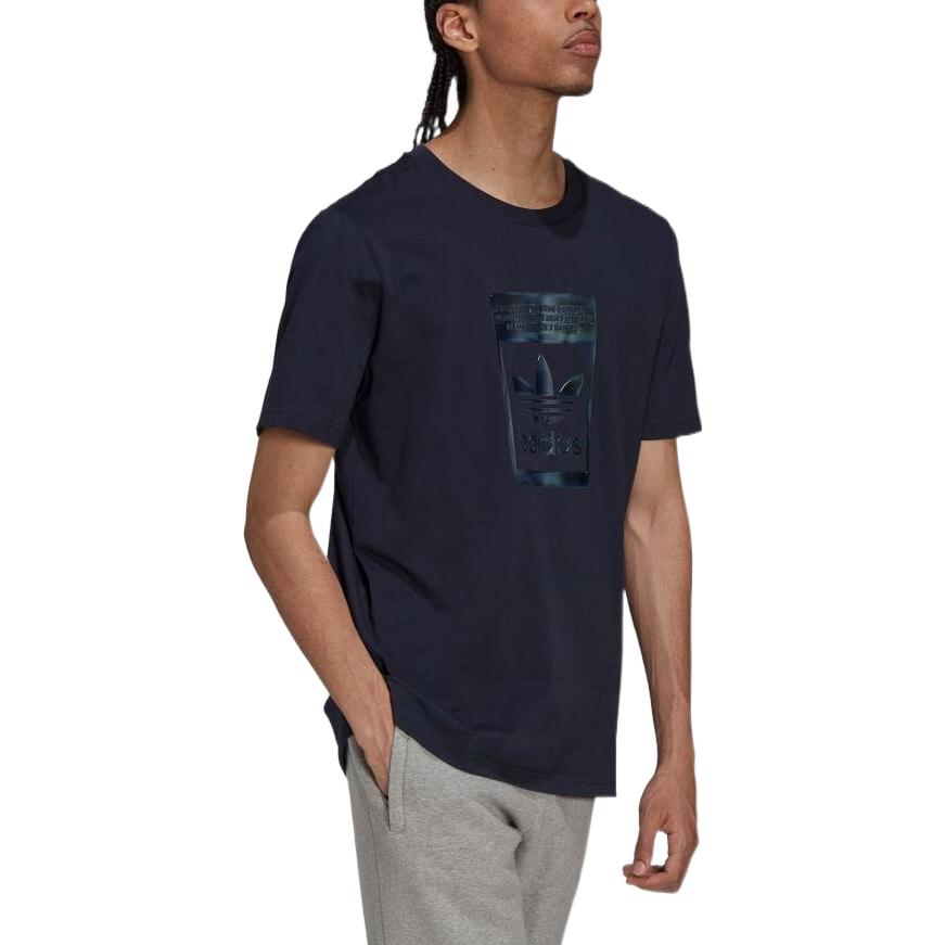 Men's adidas originals Solid Color Alphabet Logo Printing Round Neck Short Sleeve Japanese Version Navy Blue T-Shirt H13496