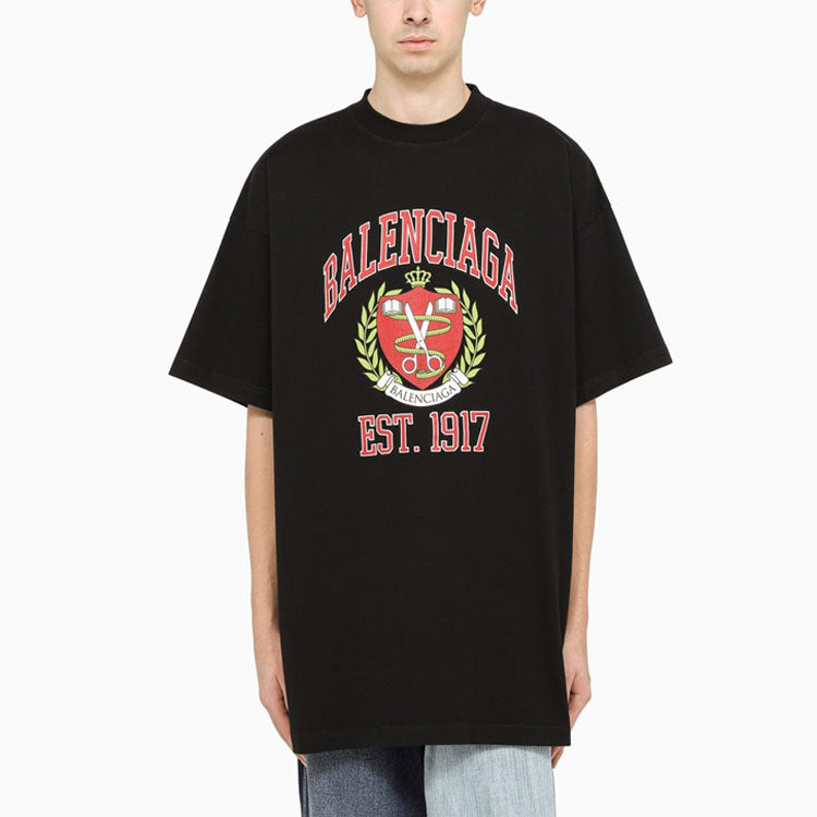Balenciaga Est. 1917 College Logo Print Cotton T-Shirt 'Black' 676589TLV898067