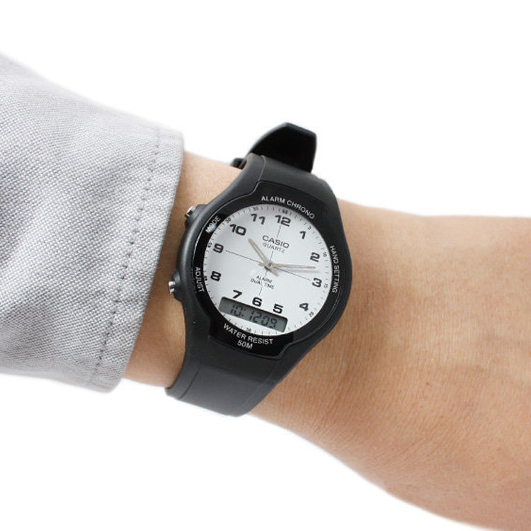CASIO Quartz Waterproof Sports Mens Black Analog/Digital Combo AW-90H-7B