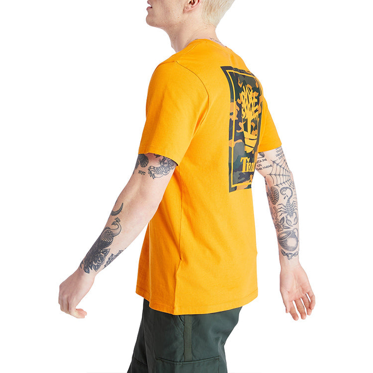 Men's Timberland Back Pattern Printing Short Sleeve Orange A2AFV-804