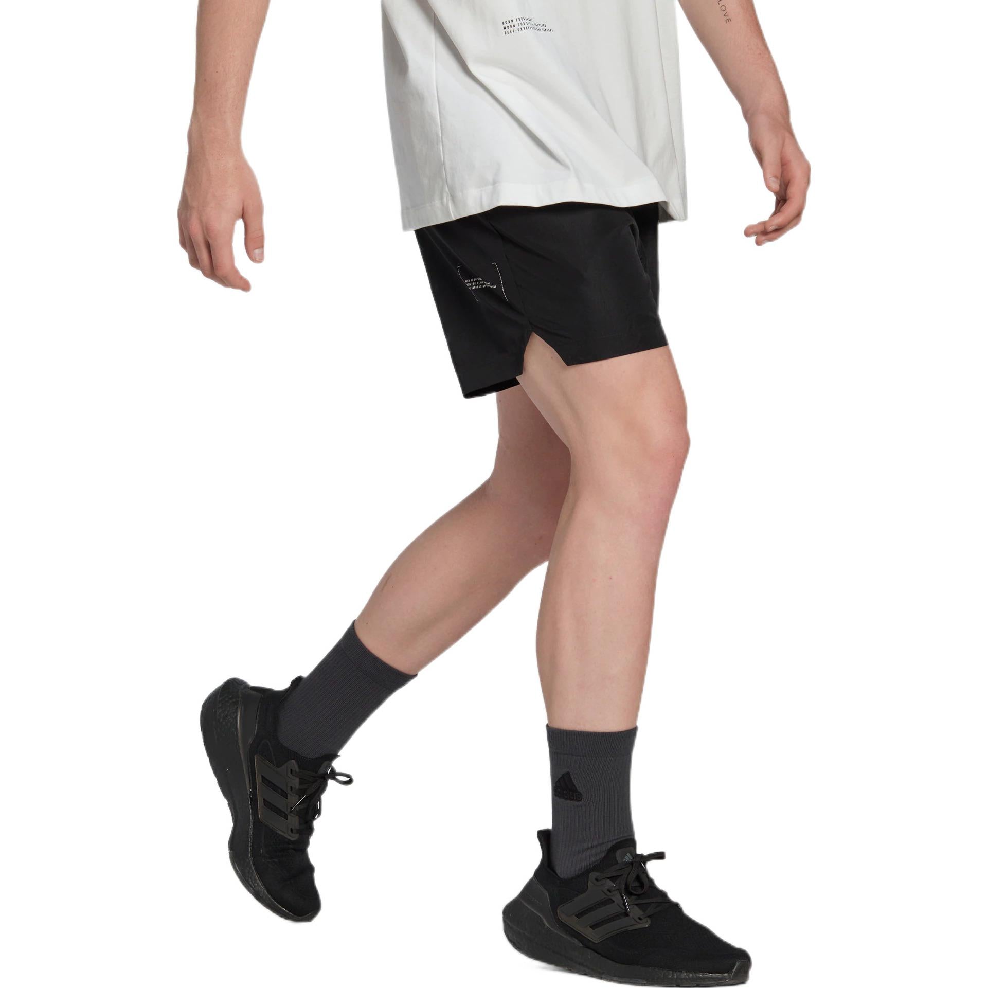 Men's adidas Solid Color Casual Logo Straight Sports Shorts Black HN1935