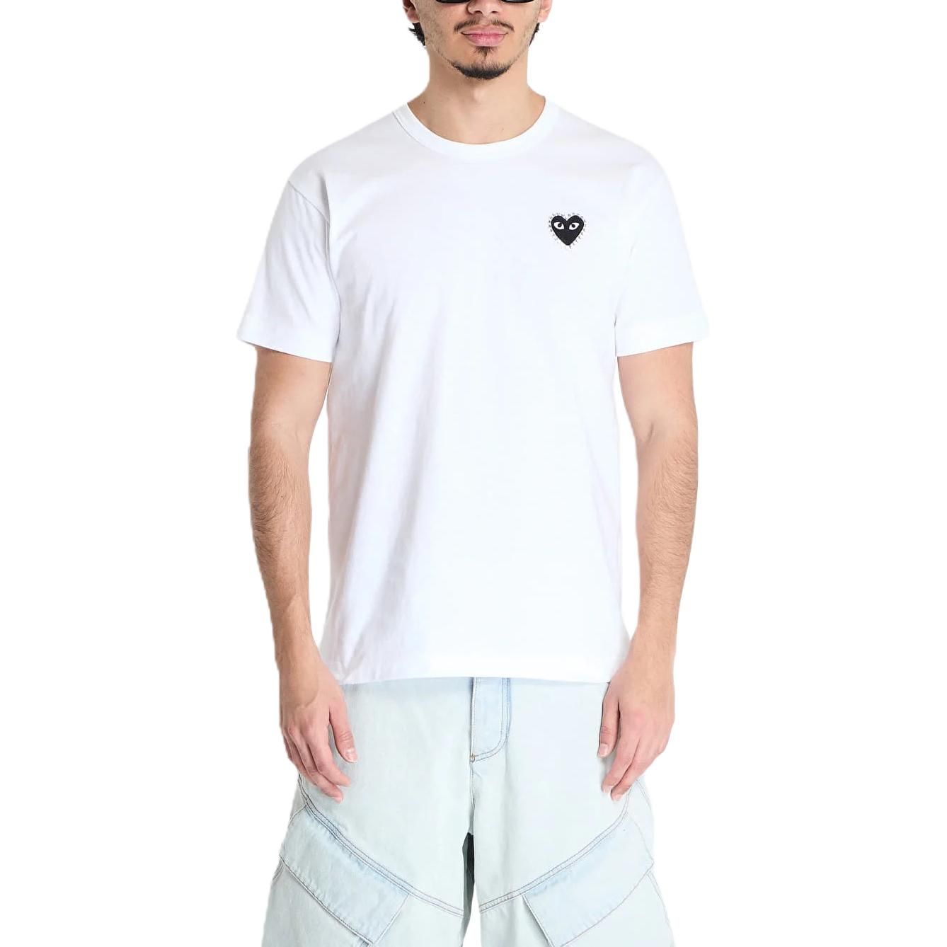 COMME des GARCONS PLAY SS25 Emblem Rhinestone Heart T-Shirt 'White Black' AX-T801-051-1