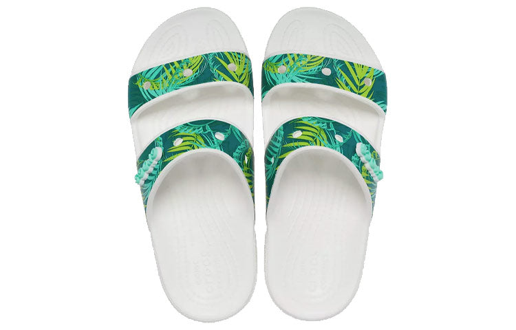 (WMNS) Crocs Classic Tropical Outdoor Flat Heel Sports Slippers White Green 207183-94S
