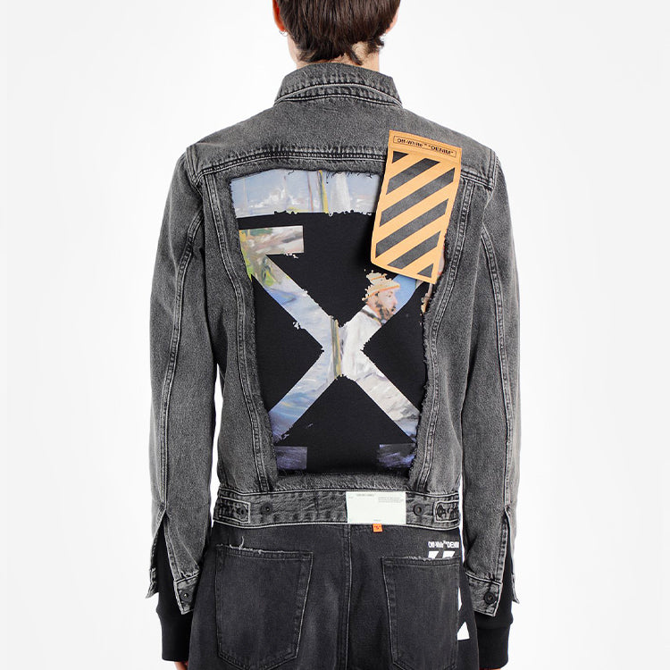 Off-White Pattern Arrow Printing Splicing Pattern Denim Jacket Gray OMYE019G20DEN0010888