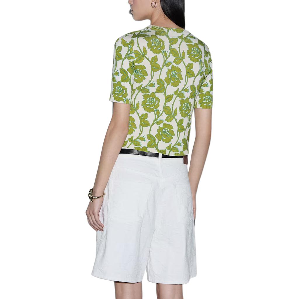 (WMNS) Gucci Floral Print Fine Wool Silk T-shirt 'Green Beige' 782660-XKD0W-9235