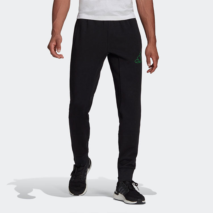 Men's adidas Solid Color Logo Printing Lacing Bundle Feet Sports Pants/Trousers/Joggers Black GM6354