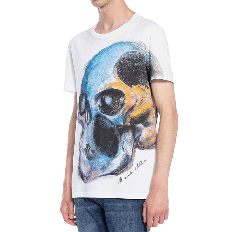 Men's Alexander McQueen SS21 Round Neck Skeleton Printing Short Sleeve White 550475-QMZ61-0900