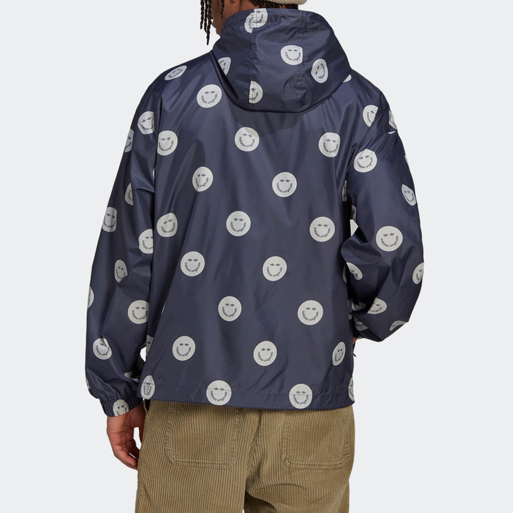 Men's adidas originals Smiling Face Full Print Casual Hooded Track Jacket Deep Navy Blue HN0394