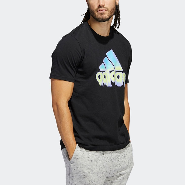 Men's adidas Alphabet Logo Round Neck Short Sleeve Black T-Shirt HE4813