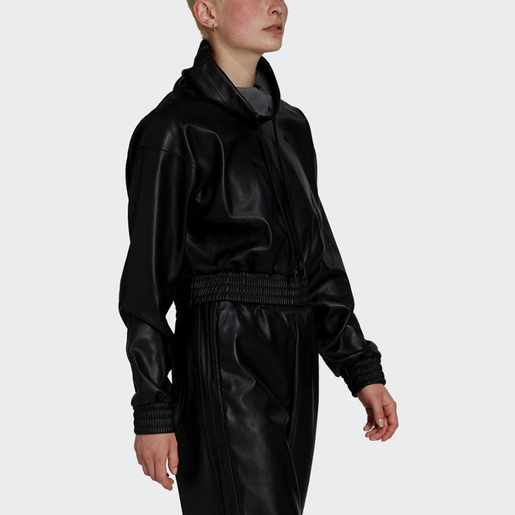 (WMNS) adidas Originals Adicolor Contemporary Cropped Pleather Sweatshirt 'Black' H66348