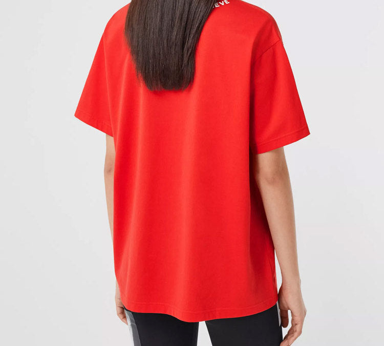 Burberry Collar Slogan Printing Cotton Short Sleeve Red 80295631