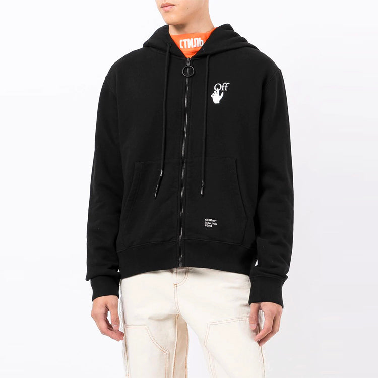 Off-White FW21 Pattern Printing Zipper Hooded Jacket Loose Fit Black OMBE001F21FLE0091001