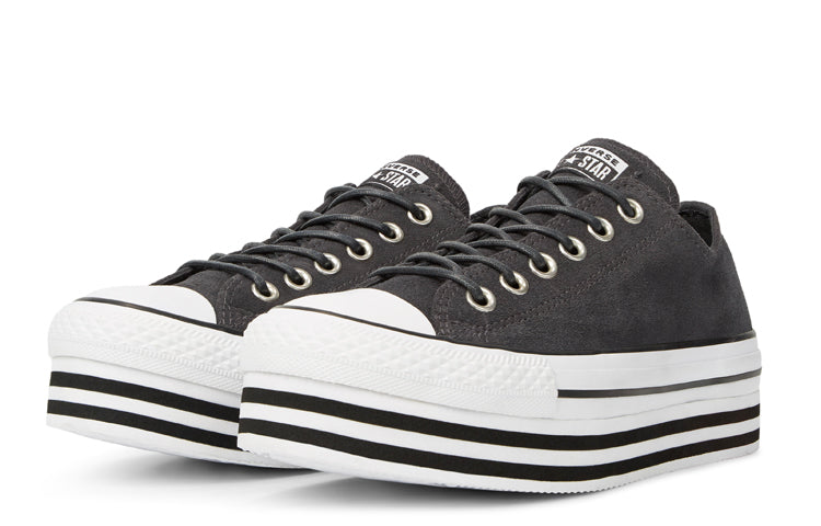 (WMNS) Converse Chuck Taylor All Star Platform Suede Low Top Suede Thick Sole Grey White 565832C