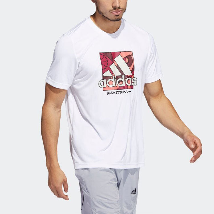 Men's adidas Large Logo Printing Round Neck Sports Pullover Short Sleeve Japanese Version White T-Shirt HH7566