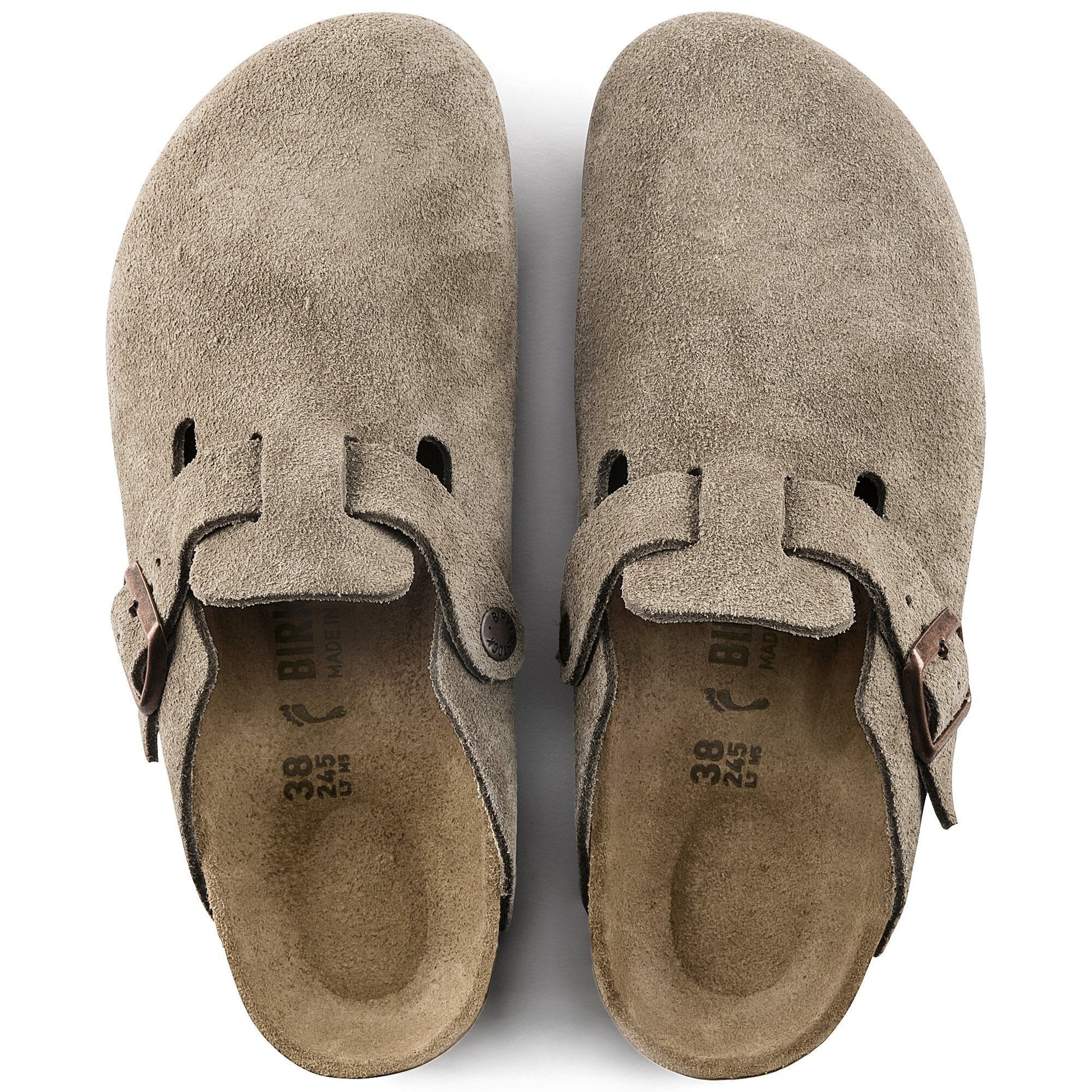 Birkenstock Boston Suede Leather Narrow Fit Sandals 'Taupe' 0060463