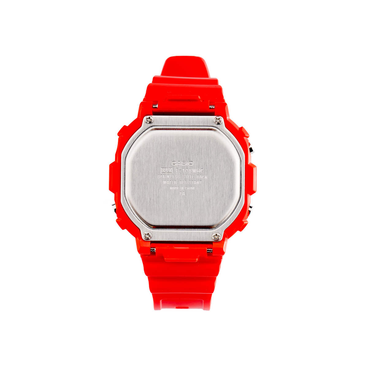CASIO Small Cube Quartz 50m Waterproof Strap Mineral Glass Lens Resin Strap Watch Red Digital F-108WHC-4ACF