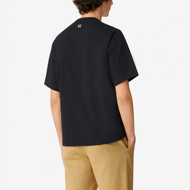 Men's KENZO China Capsule Series Alphabet Tiger Head Embroidered Pattern Round Neck Short Sleeve Black FB55TS0654SD-99